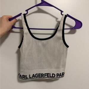 Karl Lagerfeld Black and White Striped Crop Top